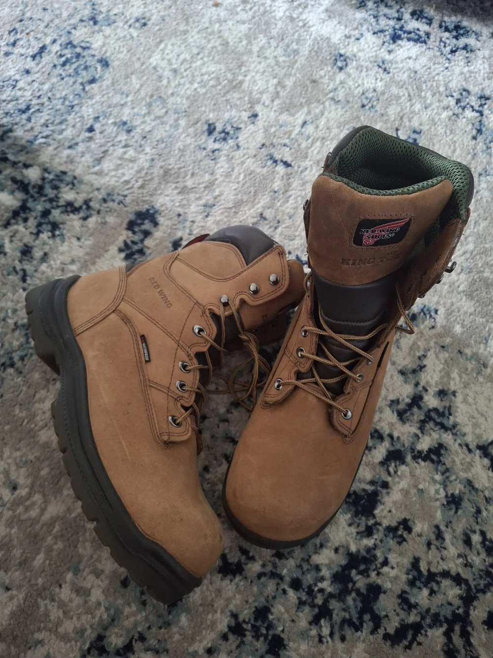 Red Wing Shoes tan brown leather King Toe tongue patch boots